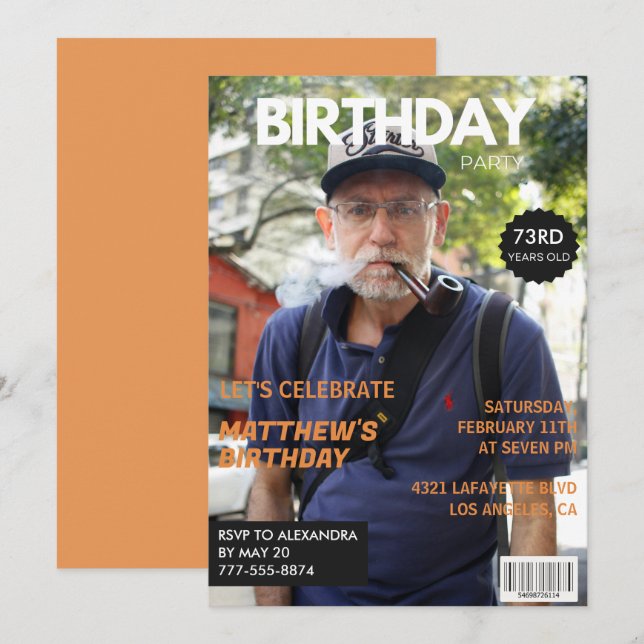 Funny Magazine Editorial Photo 73-årsdag Inbjudningar (Fram/baksida)