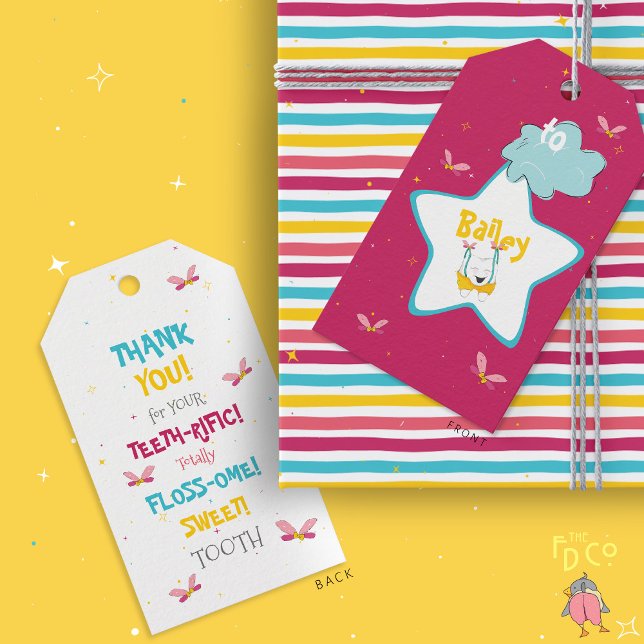 Funny Magic Rosa Färg Pop Tooth Pun Presentetikett (Skapare uppladdad)