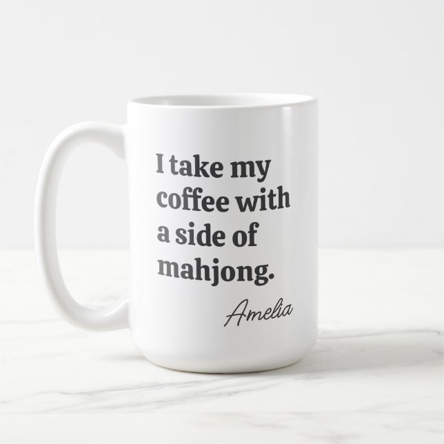 Funny Mahjong Coffee Lovers Quote with Name Kaffemugg (Vänster)