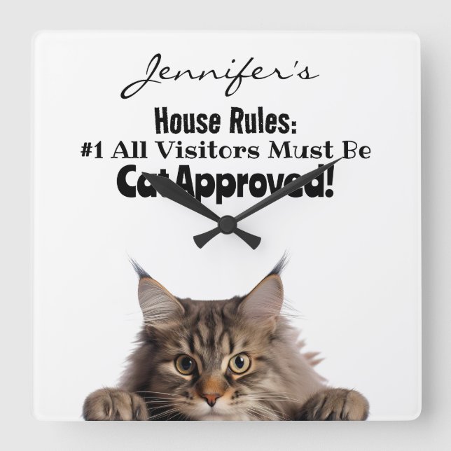 Funny Maine Coon Cat Wall Clock Fyrkantig Klocka (Framsida)