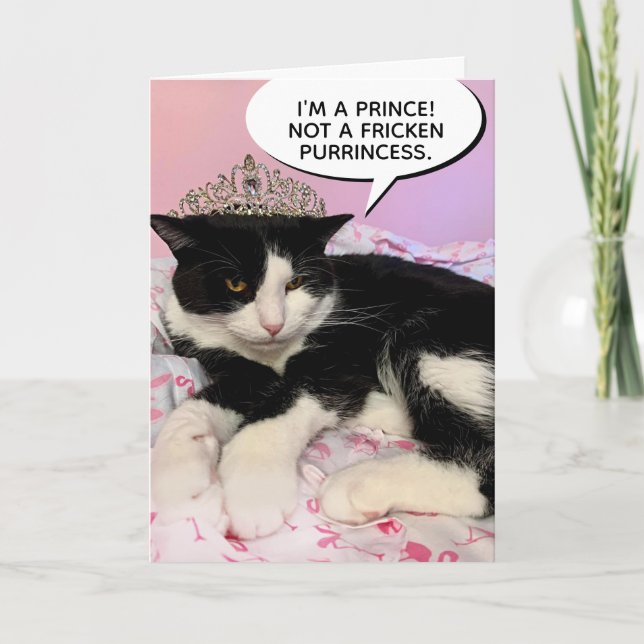 Funny Male Cat Wearing Tiara- Inte en prinsessa Kort (Framsida)