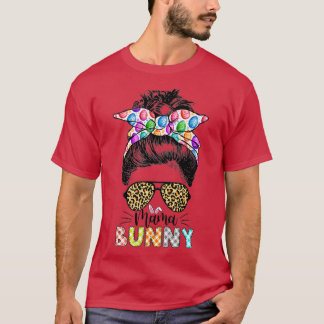 Funny Mamma Bunny Leopard Messy Bun Glad påsk Da T Shirt