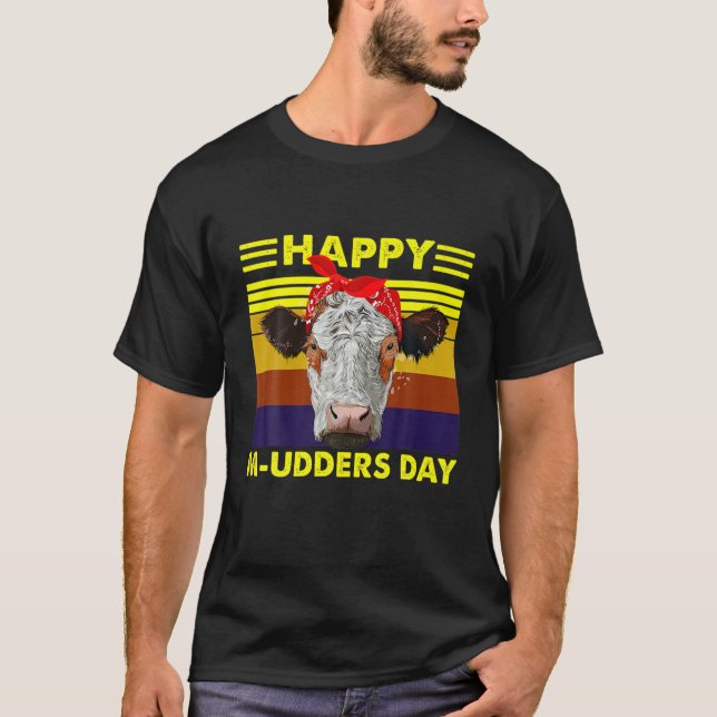 Funny Mamma Cow Lycklig M-Udders Day Heifer Farmer T Shirt (Framsida)