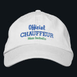 Funny Mamma Hat Officiell Chauffeur-eget namn Broderad Keps<br><div class="desc">Perfektens hatt för mamma som alltid jagar barnen från aktivitet till aktivitet! Den här roliga basebollhatten i stil har ord "Officiell Chauffeur" och sedan "Mamma Ditt namn" nedan (eller ersätt med din ordalydelse). Ändra enkelt textens färg och hatten. Oavsett om du är upptagen i mamma eller känner till en, får...</div>