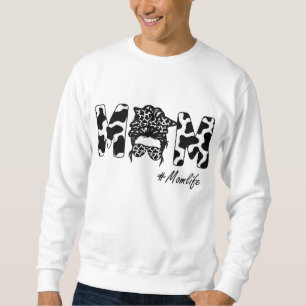 Funny Mamma Life Cow Messy Bun Hair Bandana Glasse Lång Ärmad Tröja