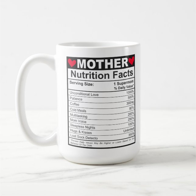Funny Mamma Nutrition Facts Mamma Life Essentials Kaffemugg (Vänster)