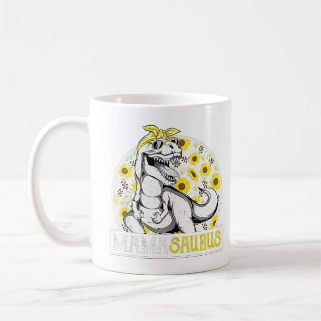 Funny Mamma Saurus Solros, Dinosaur Mamma t Rex ( Kaffemugg (Vänster)