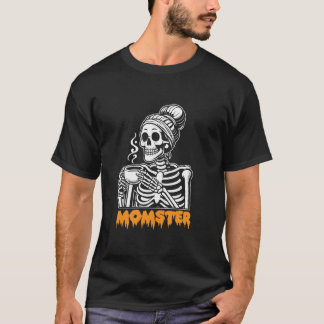 Funny Mamma Skeleton Momster med kaffedesign T Shirt