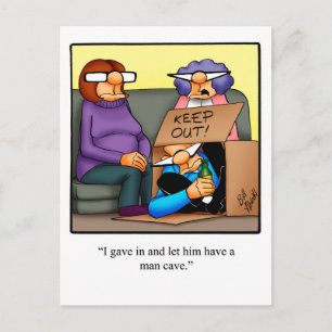 Funny Man Cave Humor Postcad Vykort