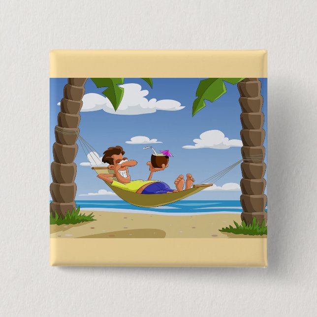 Funny Man Relaxing in Beach Hammock Knapp (Framsida)