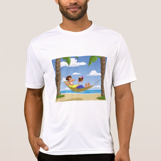 Funny Man Relaxing in Beach Hammock T Shirt (Framsida)