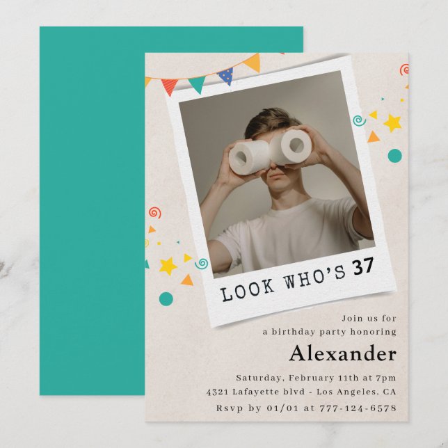 Funny Manar 37-årsinbjudningar Roligt Foto Inbjudningar (Fram/baksida)