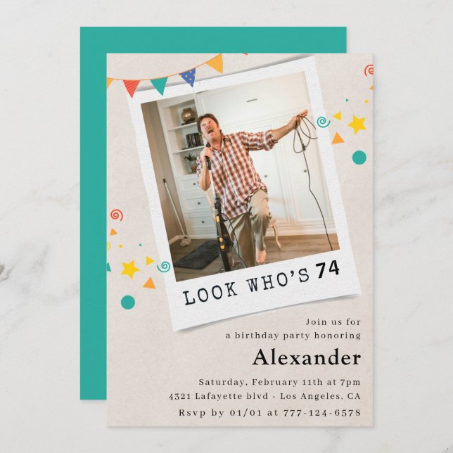 Funny Manar 74-årsinbjudningar Roligt Foto Inbjudningar (Fram/baksida)