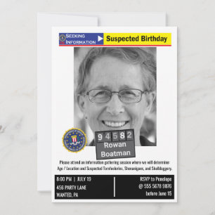 Funny Manar Birthday Humous Police Mugshot Joke Inbjudningar