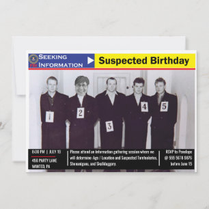 Funny Manar Birthday Police Line-UP Black and Whit Inbjudningar