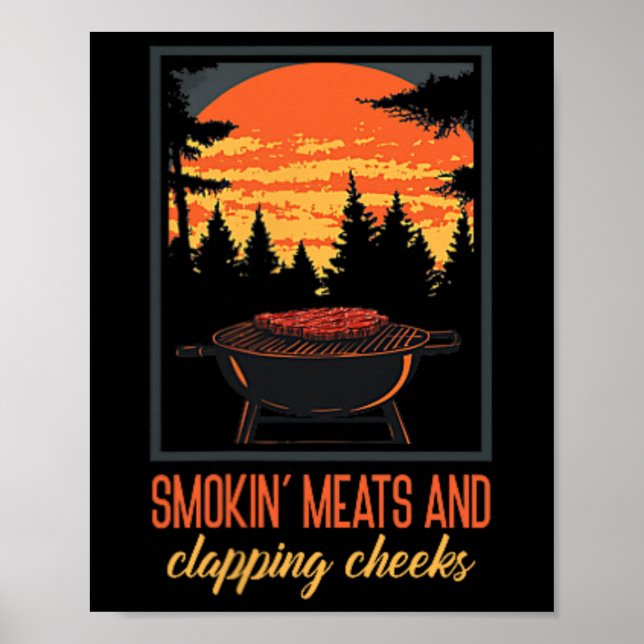 Funny Manar Bq Shirt Smokin' Kött och Clapping C Poster (Framsidan)