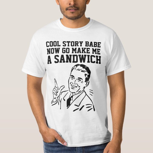 FUNNY MANAR RETRO T-Shirts, GO GÖR MIG EN SANDWICH T Shirt (Framsida)