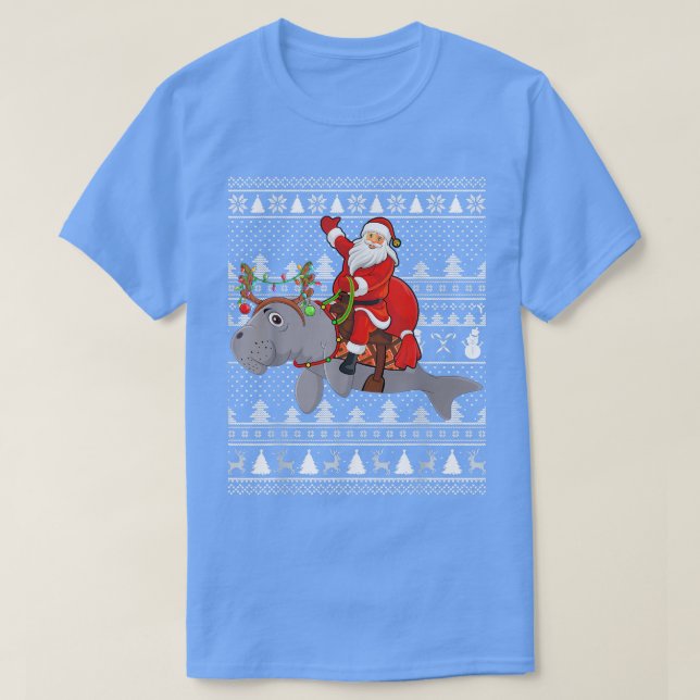 Funny Manatee Älskare Santa Riding Manatee Ugly Ch T Shirt (Design framsida)