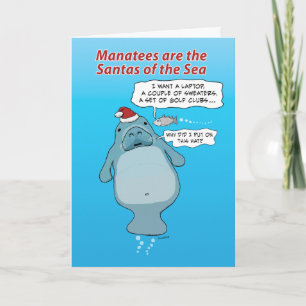 Funny Manatee Claus jul Helgkort