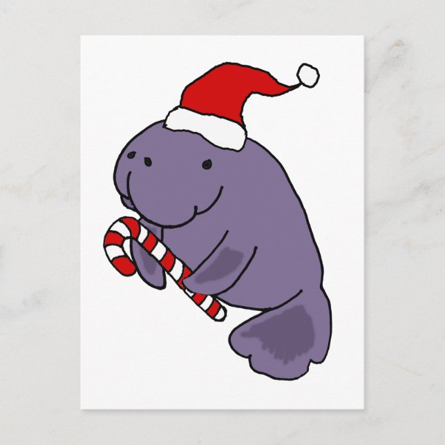Funny Manatee i jultomten Tecknad Vykort (Framsida)