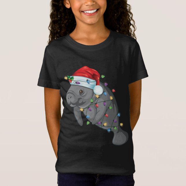 Funny Manatee i Santa Hat Manatee jul Pajam T Shirt (Framsida)
