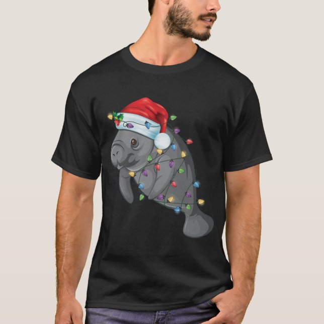 Funny Manatee i Santa Hat Manatee jul Pajam T Shirt (Framsida)