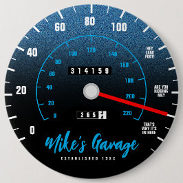 Funny Manly Car Odometer Speedometer Blue Glitter Knapp