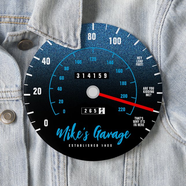 Funny Manly Car Odometer Speedometer Blue Glitter Knapp (In Situ)