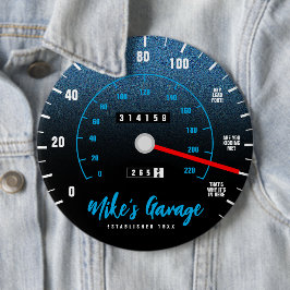 Funny Manly Car Odometer Speedometer Blue Glitter Knapp