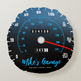 Funny Manly Car Odometer Speedometer Blue Glitter Rund Kudde