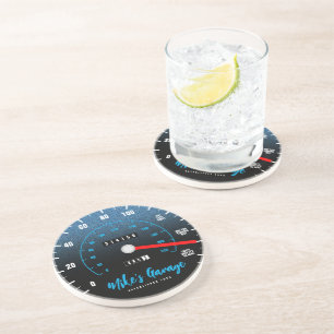 Funny Manly Car Odometer Speedometer Blue Glitter Underlägg