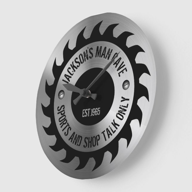 Funny Manly Man Cave Steel Circular Saw Blade Stor Klocka (Vinkel)