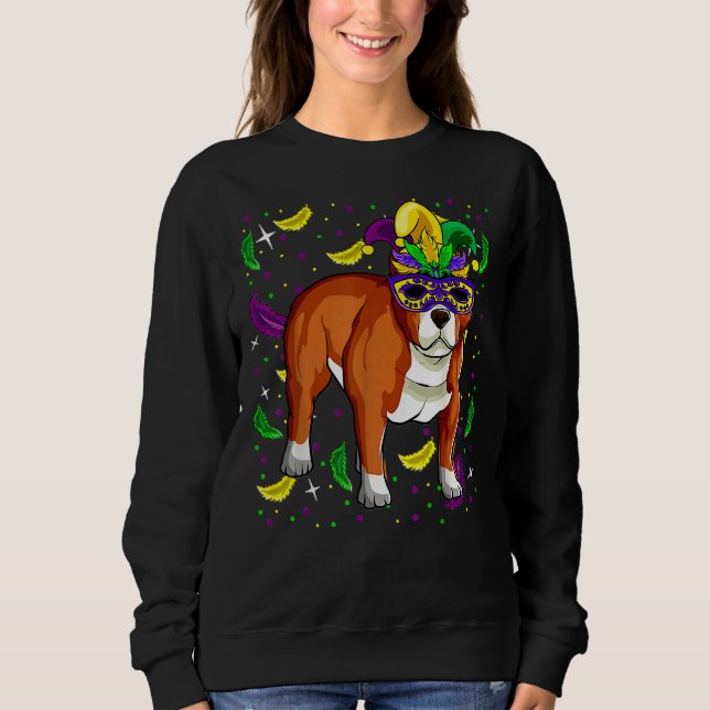 Funny Mardi Gras 2021 Pitbull Hund with Parad Mas T Shirt (Framsida)
