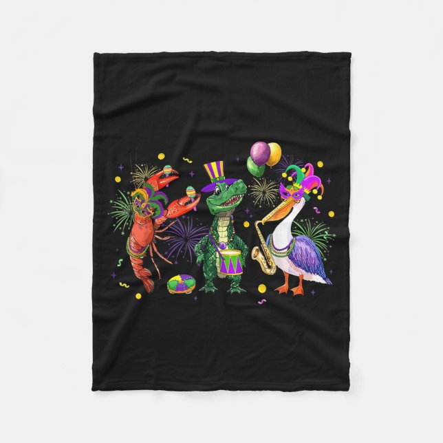 Funny Mardi Gras 2026 Crocodile Crawfish Pelican N Fleecefilt (Framsidan)