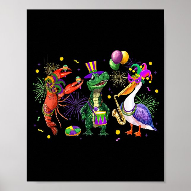 Funny Mardi Gras 2026 Crocodile Crawfish Pelican N Poster (Framsidan)