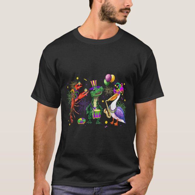 Funny Mardi Gras 2026 Crocodile Crawfish Pelican N T Shirt (Framsida)