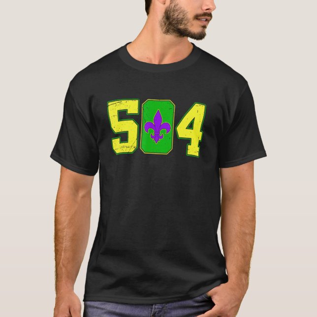 Funny Mardi Gras 504 Party New Orleans Louisiana L T Shirt (Framsida)