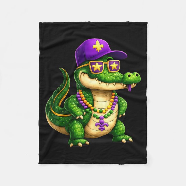 Funny Mardi Gras Alligator Beads Carnival Celebrat Fleecefilt (Framsidan)