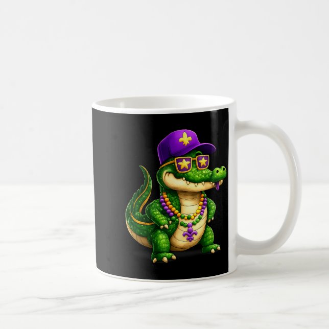 Funny Mardi Gras Alligator Beads Carnival Celebrat Kaffemugg (Höger)