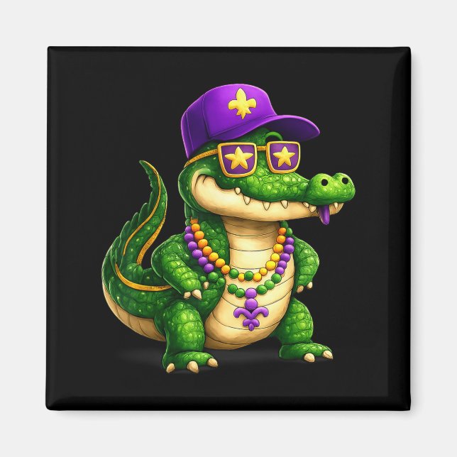 Funny Mardi Gras Alligator Beads Carnival Celebrat Magnet (Framsidan)