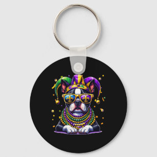 Funny Mardi Gras Bead Boston Terrier Hund Festival Nyckelring