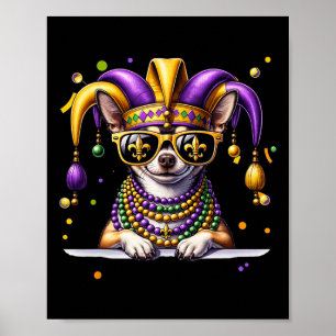 Funny Mardi Gras Bead Chihuahua Hund Festival Carn Poster