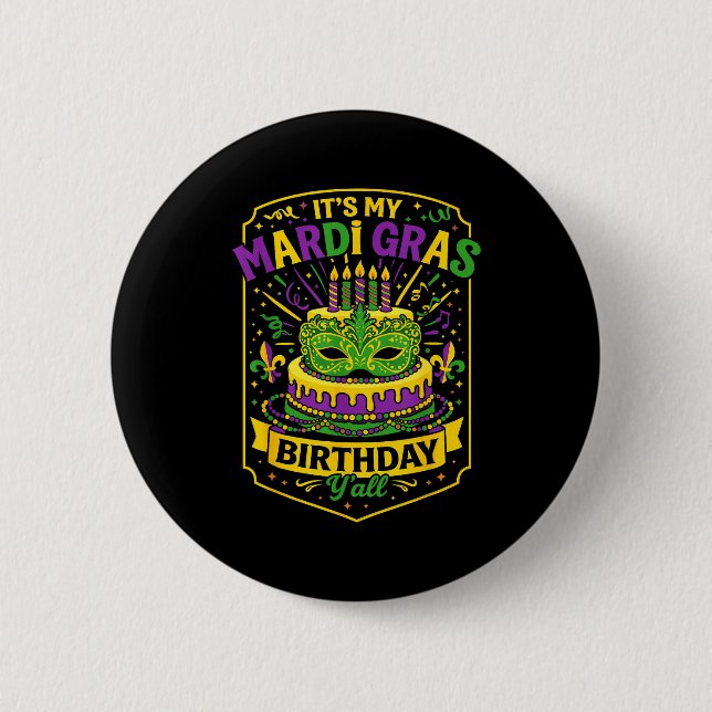 Funny Mardi Gras Birthday Y’all Cake Carnival Cele Knapp (Framsida)