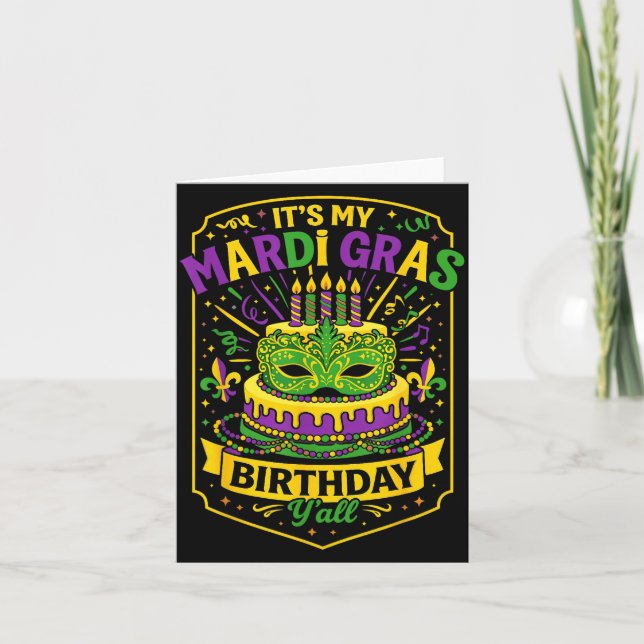 Funny Mardi Gras Birthday Y’all Cake Carnival Cele Kort (Framsida)