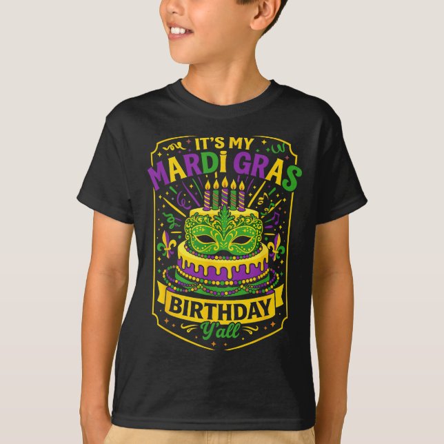 Funny Mardi Gras Birthday Y’all Cake Carnival Cele T Shirt (Framsida)