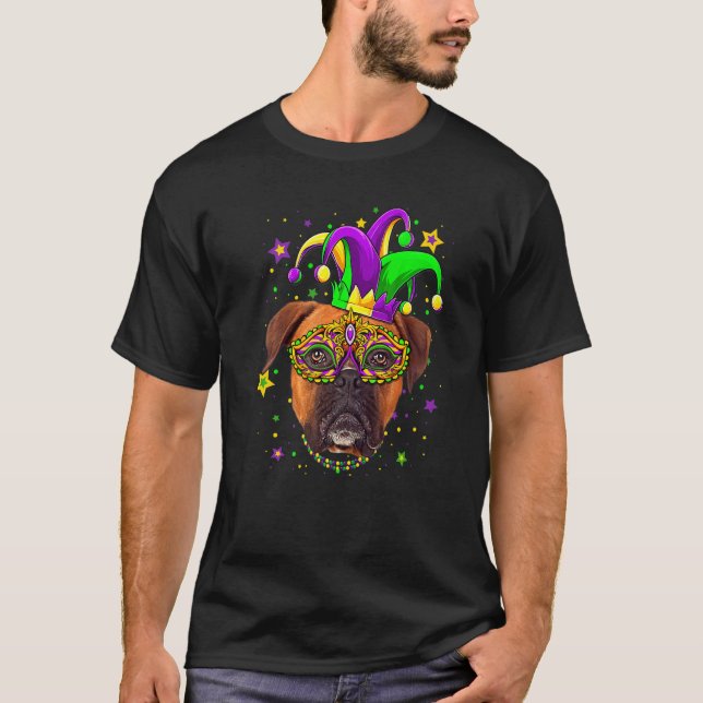 Funny Mardi Gras Boxer Dog Beads Mask Mardi Gras P T Shirt (Framsida)