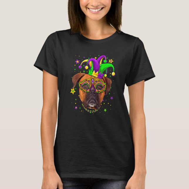 Funny Mardi Gras Boxer Dog Beads Mask Mardi Gras P T Shirt (Framsida)
