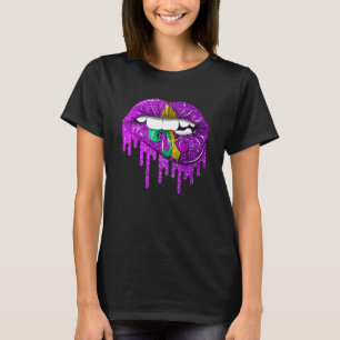 Funny Mardi Gras Carnival Lila Guld Läppar har kör T Shirt