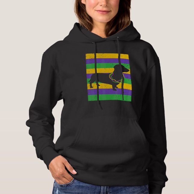 Funny Mardi Gras Dachshund Pärlor och Jester Hat N T Shirt (Framsida)