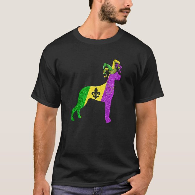 Funny Mardi Gras Dane Dog Mardi Gras Hat Beads Pre T Shirt (Framsida)